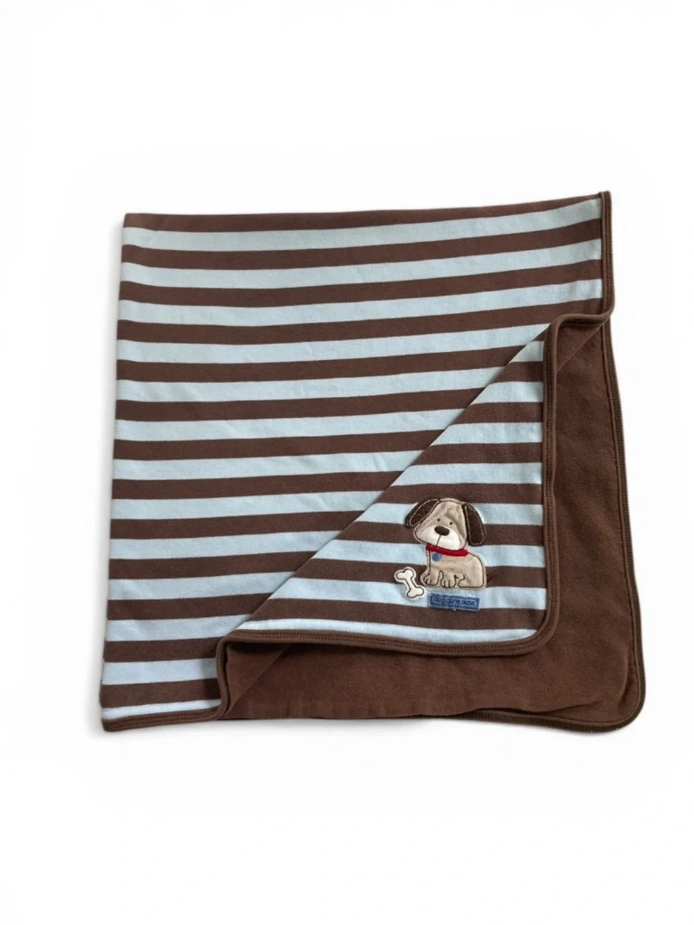 Carter's Baby Blanket Puppy Dog Gone Cute Blue Brown Stripes Jersey‎ 26 x 28.